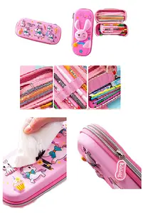 New Student Pencil Box EVA PU Materials Composite Hot Pressing Forming Zipper Inner Sheet Fixed Pencil With Hard Box