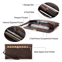 Pochette Homme en Cuir Véritable Tanné Végétal Contact's avec Blocage RFID et Fermoir à Poussoir pour Voyage Quotidien