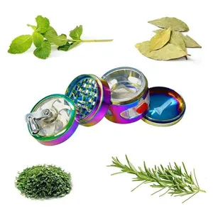 4 Layers Herb Grinder Smoke Crusher Crank Pollinator Spice Grinder Hand Cranked Clear Top with Drawer