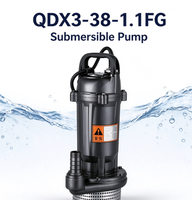 Pompe submersible monophasée QDX3-38-1.1 220V à sortie 1 pouce pour eau propre, en fonte/aluminium avec interrupteur à flotteur