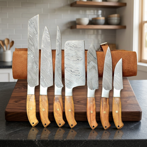 Custom 7PCS Hand Forged Damascus Kitchen <b>Knife</b> Set Chef <b>Bread</b> Cleaver Fillet Santoku Utility <b>Knives</b> Wooden Handle OEM ODM - Product Image 1