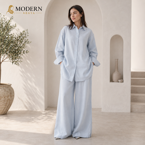 Completo Coordinato da Donna <span class=keywords><strong>in</strong></span> <span class=keywords><strong>Misto</strong></span> <span class=keywords><strong>Lino</strong></span>, Camicia a Maniche Lunghe e <span class=keywords><strong>Pantaloni</strong></span> a Gamba Larga, Outfit Estivo Leggero, Produttore OEM - Product Image 3