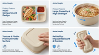 Tendance Actuelle Moderne Éco-responsable Boîte à compartiments 500ml 175x25mm Bicompartimentée en Amidon de Maïs + PP Biodégradable avec Couvercle Jetable Huazhe