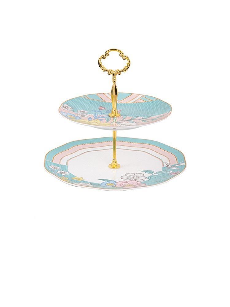 Assiette à pâtisserie verte à deux étages - Coffret cadeau