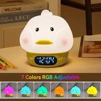 EMAF Forme Canard Silicone Enfants Chambre à coucher Décor Cadeau RVB Atmosphère Souple Table de Bureau Horloges Numériques Veilleuse Réveil