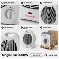 Calefactor Portátil con Termostato, Calefactor de Espacio con 3 Modos de Ventilación, Calefactor de Habitación de 2000W con Temperatura Ajustable, Control Automático, Resistente al Fuego, CE ERP