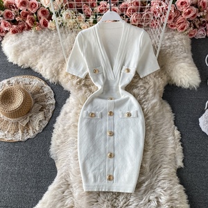 Wholesale <strong>V</strong> <strong>Neck</strong> Short Sleeved Knit <strong>Jersey</strong> Bodycon <strong>Dress</strong> Women Slim Casual Summer <strong>Dresses</strong> Vestido - Product Image 4
