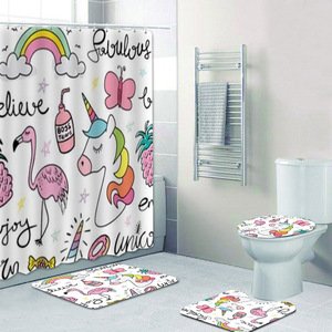 Unicorn <strong>Shower</strong> <strong>Curtain</strong> 60''W X 72''L Girl Cartoon <strong>Funny</strong> Polyester Waterproof 12 Pack Plastic Hooks Bathroom <strong>Curtain</strong> Set - Product Image 2