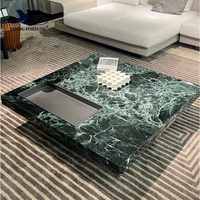 Ensemble table basse de luxe au design italien, dessus en marbre moderne de haute qualité avec base rectangulaire en métal, salon contemporain