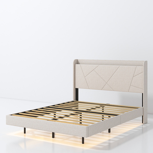 Letto imbottito Beige bianco trapuntato doppio divano regolabile con rivestimento in tessuto per mobili camera da letto - Product Image 1