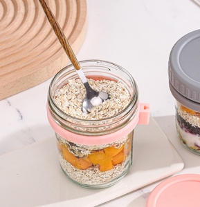 Nuevo juego de tarros de vidrio portátil de 11oz/350ml para Avena durante la noche Contenedor de taza de desayuno clásico con tapas y cucharas para fiestas - Product Image 6