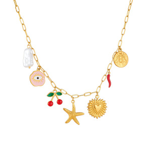 Fashionable Cartoon Fruit Cherry Heart Eye Starfish Stainless Steel Chain Women's Necklace Party Jewelry - Product Image 5