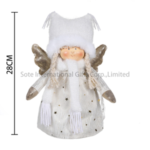 Nuova Bambola Angelo <span class=keywords><strong>di</strong></span> <span class=keywords><strong>Natale</strong></span> in Peluche, Angelo Bianco Decorato con Stelle, Giocattolo Natalizio Fatto a Mano con Ali Dorate - Product Image 5
