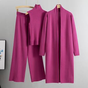2025 automne hiver trois pièces ensemble décontracté transfrontalier pour <span class=keywords><strong>Amazon</strong></span> paresseux tempérament tricoté Cardigan sans manches gilet pantalon solide - Product Image 2
