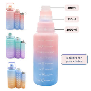 Ensemble de 3 bouteilles d'eau personnelles à prix d'usine <span class=keywords><strong>gourde</strong></span> de gymnastique en plastique à motif coloré pour le sport - Product Image 4