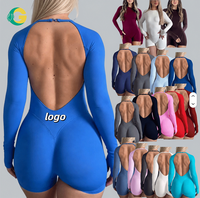 Mono sin espalda de manga larga acanalado sin costuras con orificios para los pulgares, de cintura alta, para yoga, fitness, entrenamiento deportivo, ropa deportiva para mujer, mono de gimnasio, ropa activa