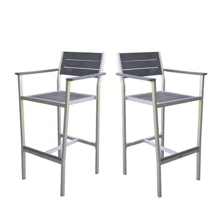 Muebles de Patio de aluminio cepillado, reposabrazos modernos, silla alta para mesa de bar al aire libre