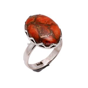 แหวนทองแดงเทอร์ควอยซ์สีส้มธรรมชาติ925เครื่องประดับเงินสเตอร์ลิงแฮนด์เมดแหวนเงินชั้นดี - Product Image 1