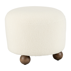 Pouf ottomano rotondo con piedini a sfera in legno per camera da letto o soggiorno, elemento d'arredo per seduta - Product Image 3