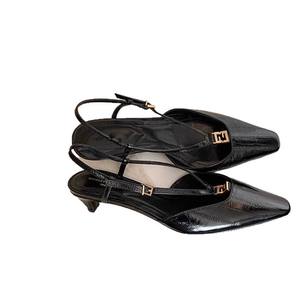 Women's Square Toe Kitten Heel Backless <b>Sandals</b> with Small Gold Buckle & Eel Pattern Pointed Toe Pumps - Product Image 1