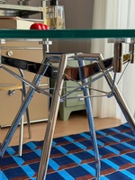 Table à manger ronde en verre de style minimaliste nordique avec pieds en métal chromé, meubles de salle à manger
