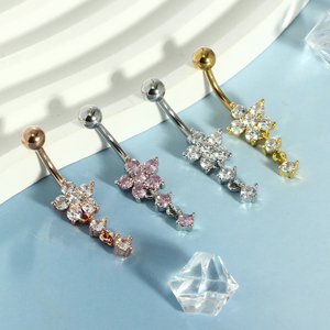 YW Anelli Pendenti per <span class=keywords><strong>Ombelico</strong></span> in Acciaio Inossidabile Dorato con Zirconi a Forma di Fiore, 8 Colori, Gioielli per <span class=keywords><strong>Piercing</strong></span> da Matrimonio e Regalo - Product Image 5