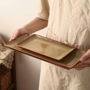 ชุดอาหารเซรามิกดีไซน์ใหม่ คุณภาพดี สไตล์ยุโรป/อเมริกาเหนือ ขอบสีน้ำตาล ทำด้วยมือ ทนความร้อน ใช้กับไมโครเวฟได้ - Product Image 5