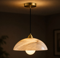 Lampe suspendue en laiton avec abat-jour en marbre et albâtre, style moderne classique, 1 éclairage, pour salle à manger, îlot de cuisine, restaurant, café, hôtel