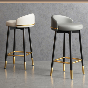 Sillas de Barra Económicas de Metal, Estilo Nórdico Moderno, Juego de Muebles para el Hogar, Sillas Altas de Cocina de Cuero Dorado de Lujo con Respaldo - Product Image 4
