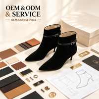Bottines en daim sur mesure en gros, bout pointu, talon fin avec boucle, OEM ODM, couleur personnalisée, bottines courtes pour femmes