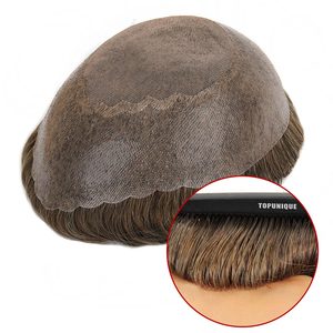 TOPUNIQUE TUM02 Right-Handed Men's Lace Front Wig 6" Fine Mono Top Poly <strong>Gauze</strong> Scalloped Hairline Indian Remy Virgin Human Deep - Product Image 5