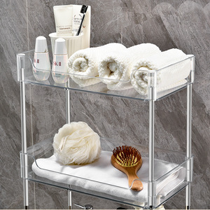 Clear Acrylic Storage Cart 3 Tier With Wheels Bathroom Bedroom Organizer Minimalist Design Easy Cleaning PC Material - Product Image 4