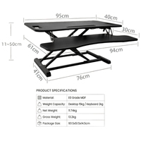 Escritorio Ajustable en Altura de 95*40CM para Computadora con Soporte para Monitor, Plataforma Ajustable en Altura, Marco Plegable para Aumentar la Altura