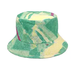 지원 샘플 남여 공용 남성 여성 녹색 폴리에스터 낚시 인쇄 버킷 캡 사용자 정의 모자 자수 버킷 모자