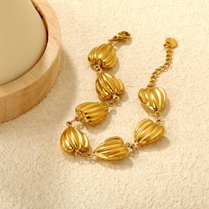 Waterproof Stainless Steel Geometric Charm <b>Bracelets</b> 18K <b>Gold</b> Plated Jewellery Ocean Style <b>Chunky</b> Texture Love Heart <b>Bracelet</b> - Product Image 4