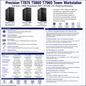Station de travail Dell Precision T7875 T5860 T7960 Tower, Intel Xeon, AMD Threadripper PRO, pour CAO 3D et rendu IA - Product Image 1