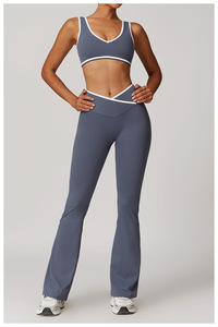 Ensemble de vêtements de sport pour <span class=keywords><strong>femme</strong></span> : débardeur, soutien-gorge de sport, short de course, leggings de sport, pantalon de yoga évasé, vêtements de fitness - Product Image 2