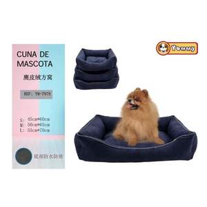Cuccia Quadrata per Animali Domestici in Camoscio Blu Scuro con Fondo Scorrevole YM7978 - Product Image 1