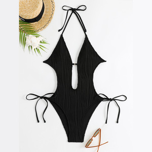 Costume da bagno <span class=keywords><strong>Bikini</strong></span> a vita alta in tessuto testurizzato tinta unita tinta unita da donna - Product Image 1