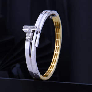 Luxury Gold 'T' <b>Initial</b> <b>Bracelet</b> with Diamond Accents Elegant Personalized Bangle for Women Girls Stylish Gift Jewelry - Product Image 1