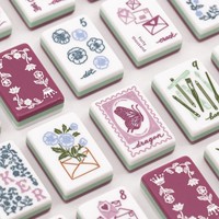 Tuiles de Mahjong Américaines de Style Zen Oriental Créatif - Motifs Plume de Cygne/Enveloppe/Fleur, Dos Vert Menthe