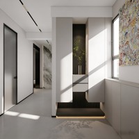 Meuble à chaussures d'entrée avec éclairage LED, blanc moderne flottant, avec tiroirs et étagères ouvertes