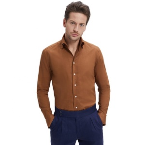 Custom made su misura MTM prezzo <span class=keywords><strong>di</strong></span> fabbrica <span class=keywords><strong>di</strong></span> alta qualità Casual Vintage stile retrò cotone <span class=keywords><strong>lino</strong></span> <span class=keywords><strong>marrone</strong></span> Slim camicie da uomo - Product Image 1