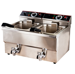 高効率商用ケータリング電気厚いステンレス鋼デュアル3.25KWポテトチップスチキンクッカーディープフライヤードレイン - Product Image 2