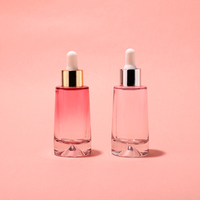 Flacon de sérum en verre cylindrique droit avec compte-gouttes à pression 30 ml, flacon de sérum en verre rose dégradé givré