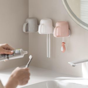 Support mural multifonctionnel pour brosses à dents en plastique, sans perçage, avec porte-gobelets de salle de bain - Product Image 2