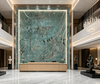 Marbre d'Amazonite Naturel Vert Émeraude Vif avec Veines Argentées, Étanche pour Cuisine, Salle à Manger, Intérieur de Luxe et Décoratif