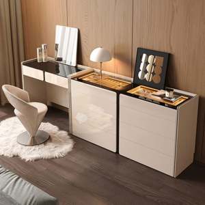 Modern Luxury Wood <b>Dressing</b> <b>Table</b> <b>with</b> Lighted Mirror Adjustable Features Bedroom Storage Organizer <b>Drawers</b> for Apartment Use - Product Image 4
