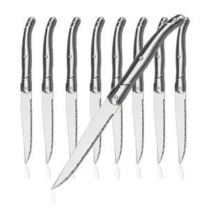 Juego de cubertería de acero inoxidable con borde dentado, cuchillo afilado para carne, 8 piezas, gran oferta