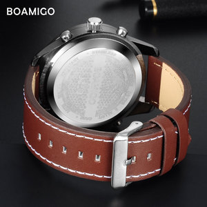 นาฬิกาข้อมือผู้ชายแบรนด์ <span class=keywords><strong>BOAMIGO</strong></span> ระดับไฮเอนด์ หรูหรา สีน้ำตาล ระบบ LED ควอตซ์ กันน้ำ พร้อมฟังก์ชั่นโครโนกราฟ ความแม่นยำสูง - Product Image 3